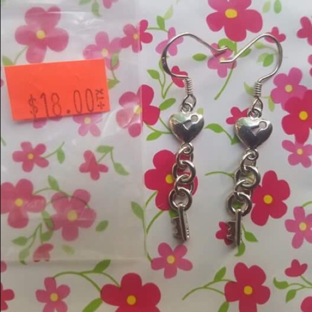 Cute Key Sterling Silver drop Earrings